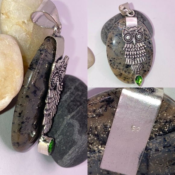 Picasso Jasper Gemstone Handmade Owl Boho Pendant - Picture 5 of 6